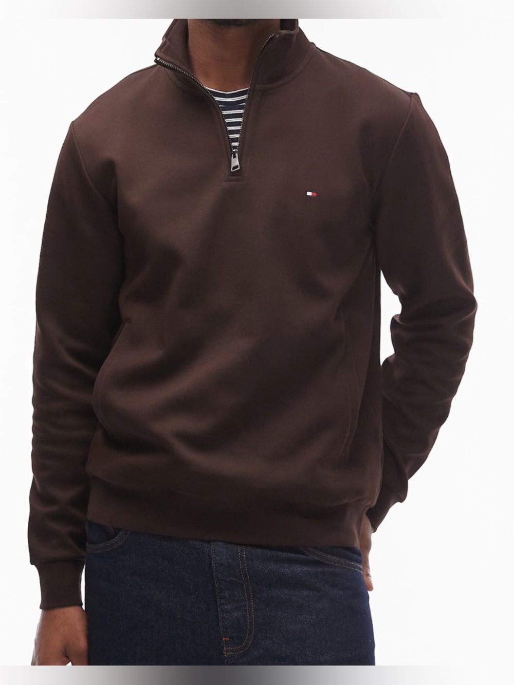 Tommy Hilfiger essential 1/4 zip sweater in chocolate brown Size Large